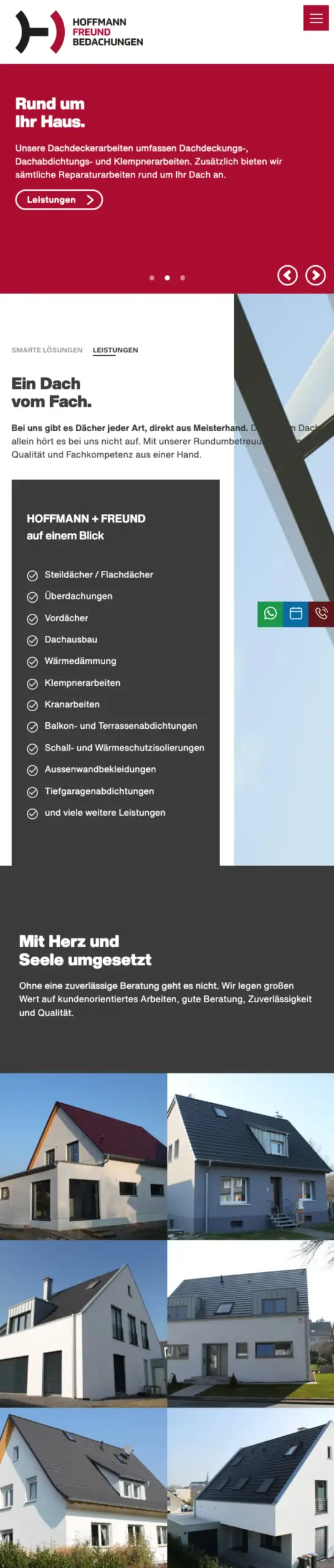 Website von HOFFMANN + FREUND Bedachungen, Dortmund in der Mobilansicht