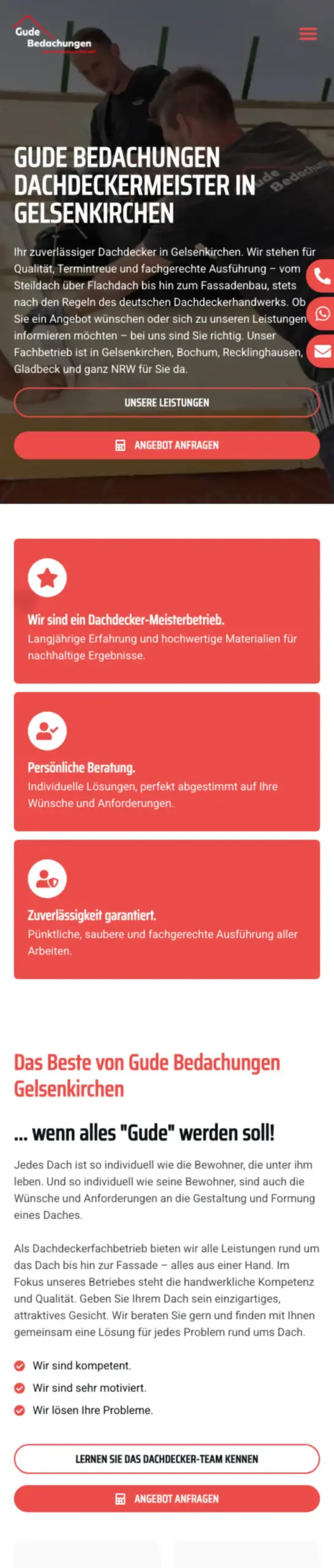 Website von Gude Bedachungen, Gelsenkirchen in der Mobilansicht