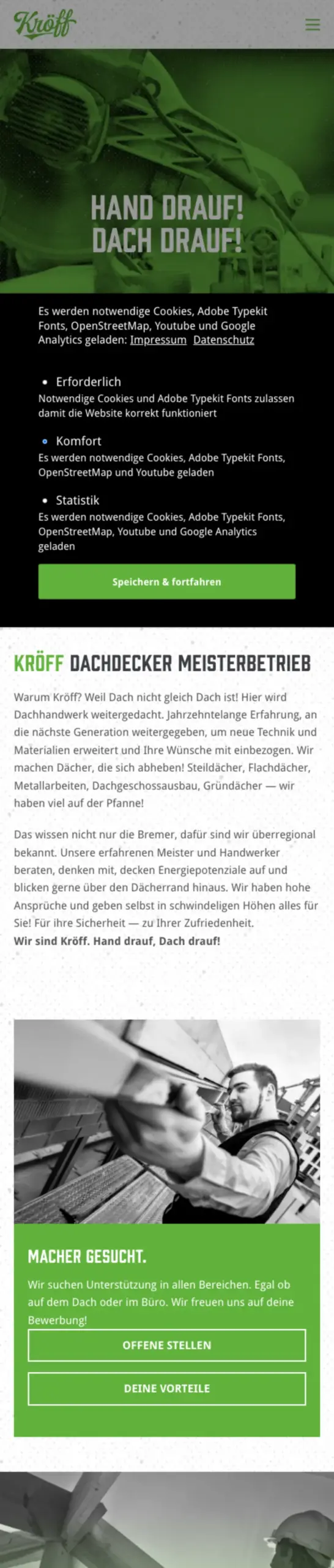 Website von Kröff Dachdecker, Landkreis Diepholz in der Mobilansicht