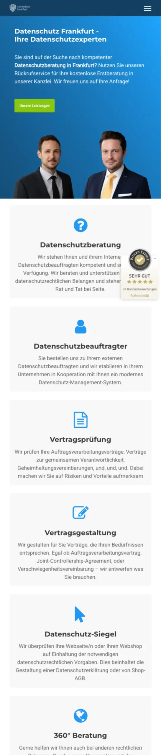 Website von MFM Datenschutz-Consulting GmbH, Hochtaunuskreis in der Mobilansicht