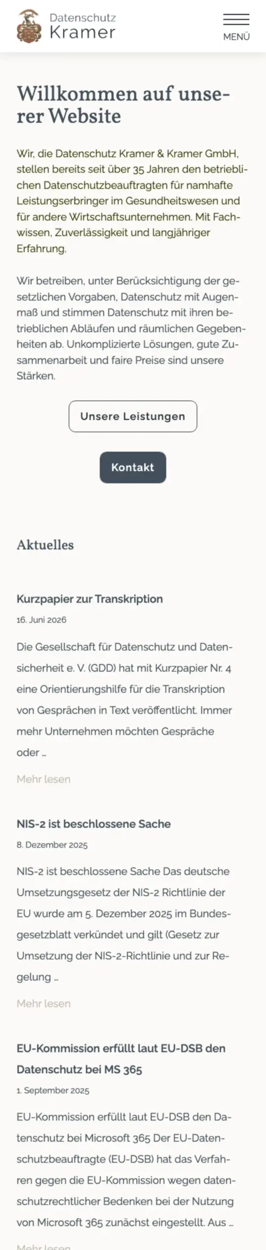 Website von Datenschutz Kramer & Kramer GmbH, Landkreis Meißen in der Mobilansicht