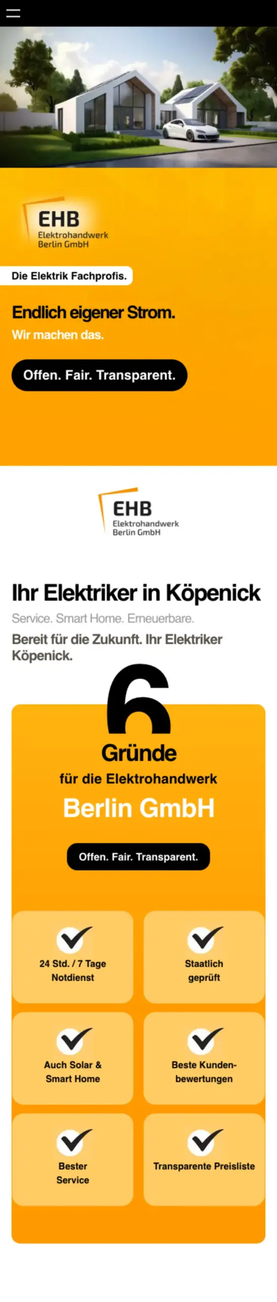 Website von EHB Elektrohandwerk Berlin GmbH, Berlin in der Mobilansicht