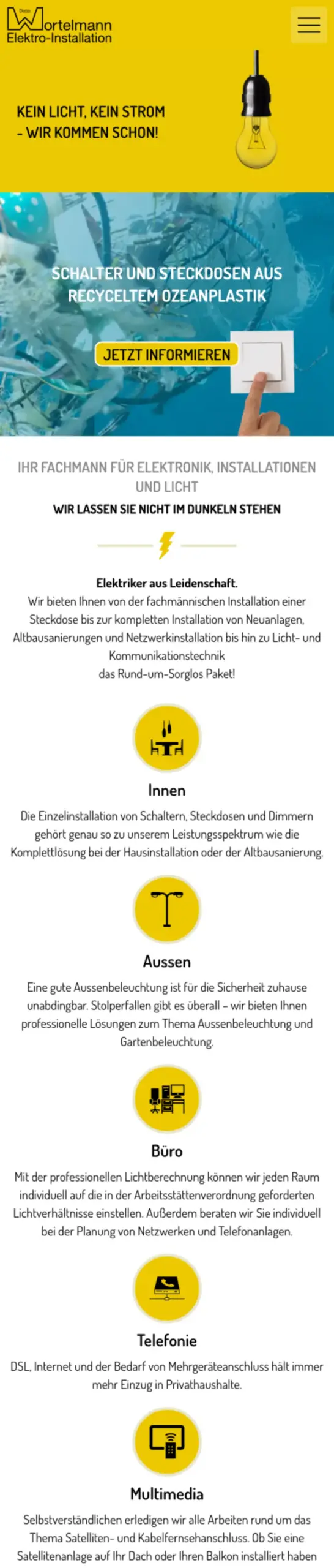 Website von Dieter Wortelmann Elektro-Installation, Bochum in der Mobilansicht