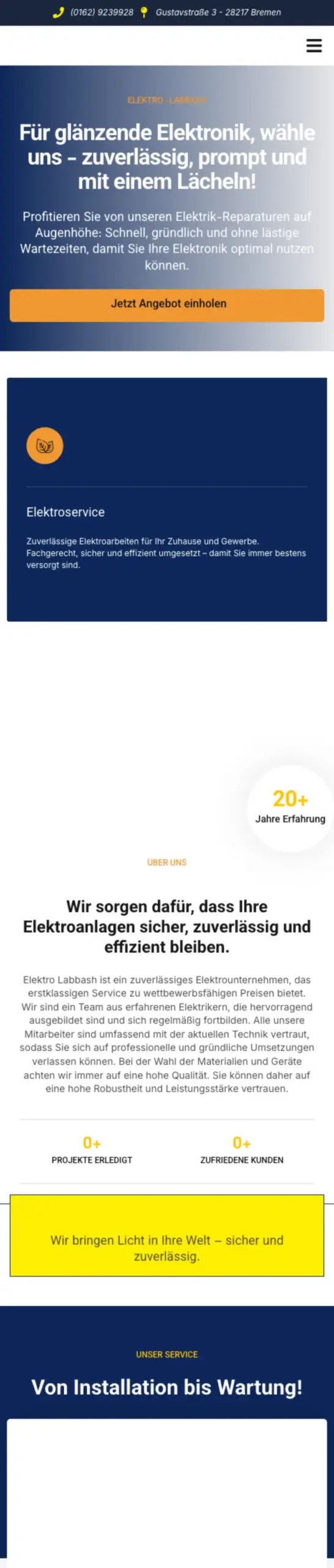 Website von Elektrolabbash, Bremen in der Mobilansicht