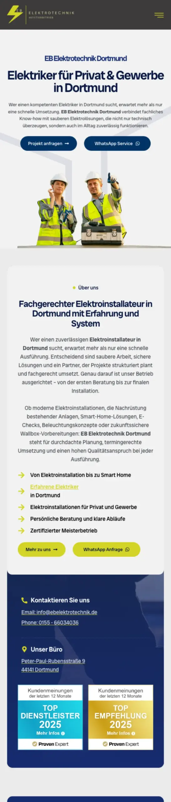 Website von EB Elektrotechnik, Dortmund in der Mobilansicht