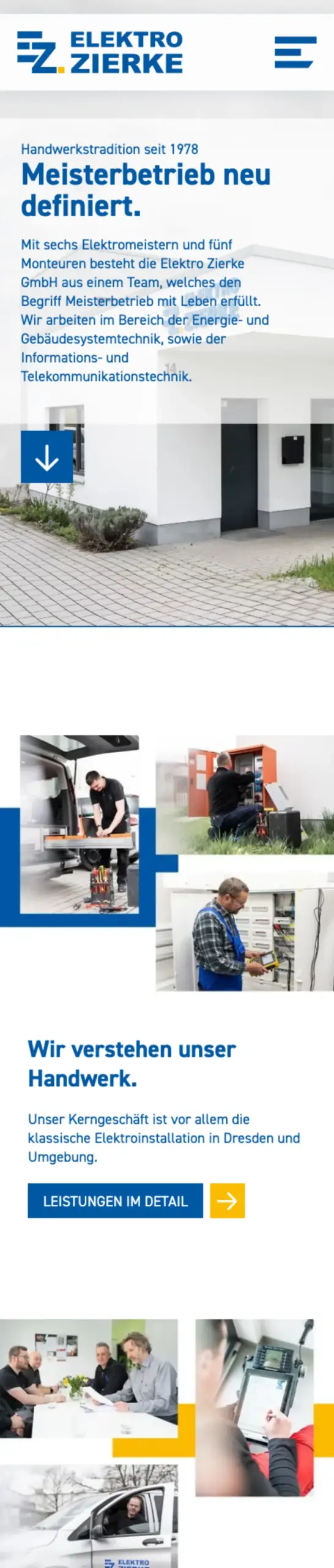 Website von Elektro Zierke, Dresden in der Mobilansicht