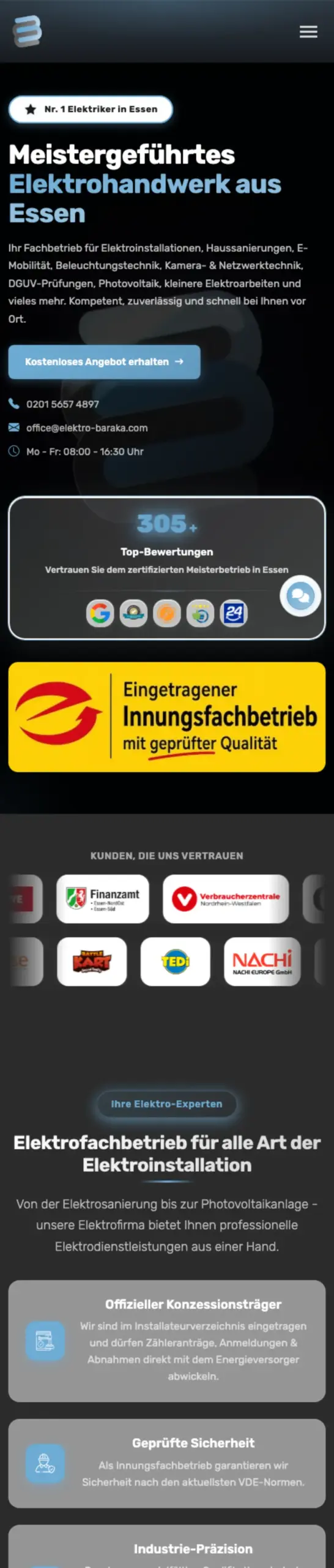 Website von Elektro Baraka, Essen in der Mobilansicht