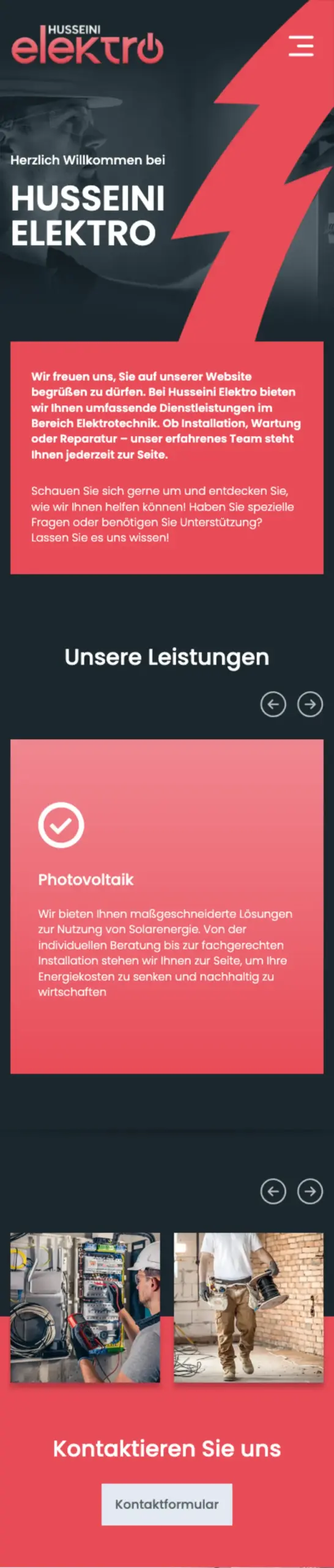 Website von Husseini Elektro, Frankfurt am Main in der Mobilansicht