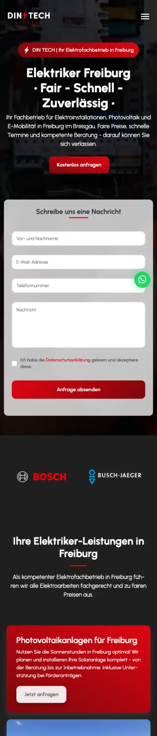 Website von DIN TECH, Freiburg im Breisgau in der Mobilansicht