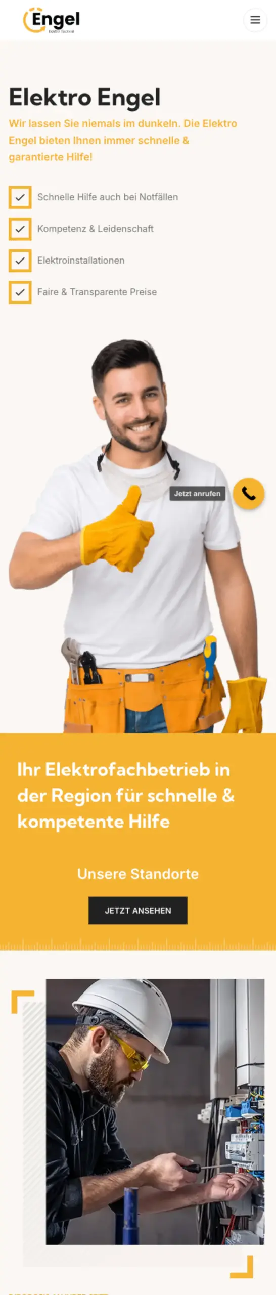 Website von Elektrotechnik Engel, Mülheim an der Ruhr in der Mobilansicht