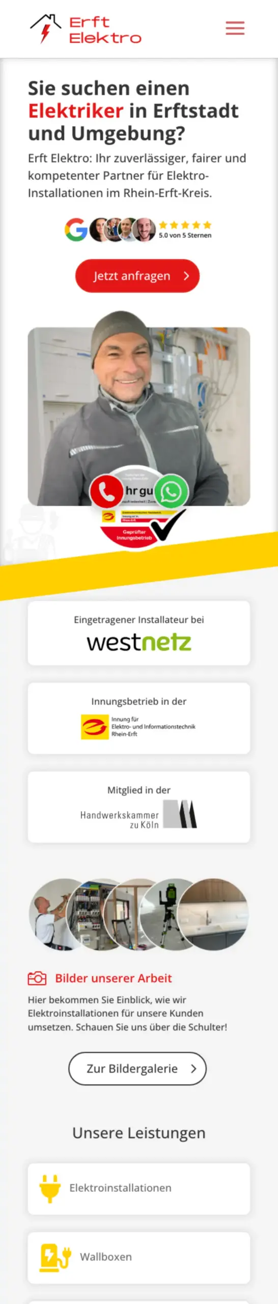 Website von Erft Elektro, Rhein-Erft-Kreis in der Mobilansicht