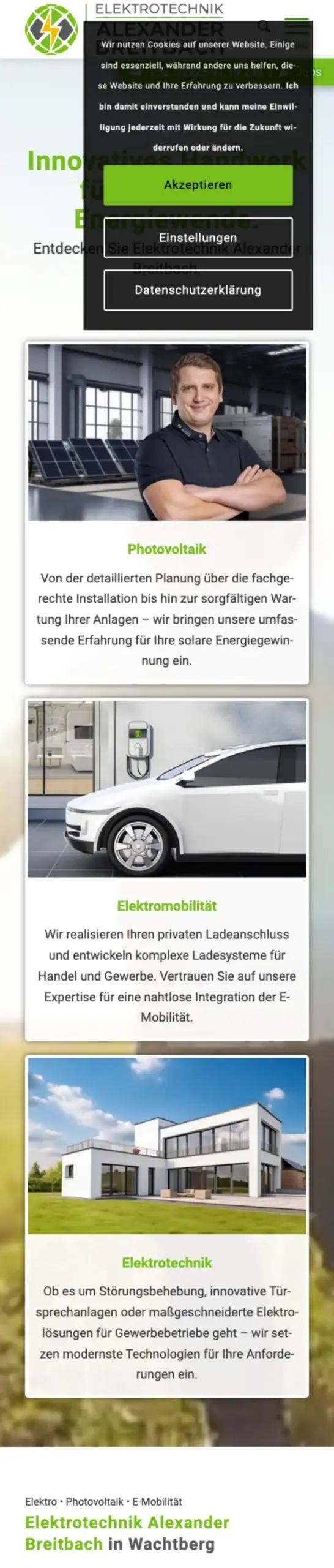 Website von Elektrotechnik Alexander Breitbach GmbH, Rhein-Sieg-Kreis in der Mobilansicht
