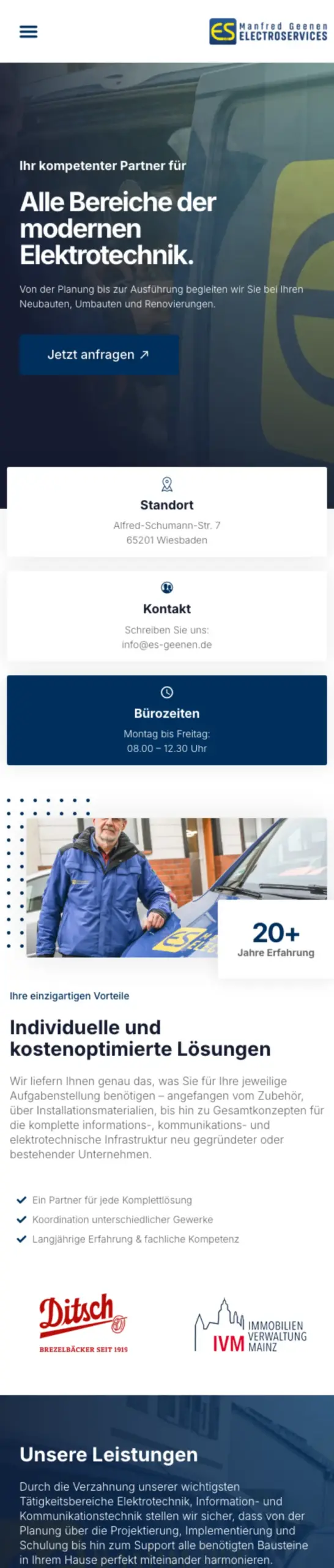 Website von Manfred Geenen ElectroServices, Wiesbaden in der Mobilansicht