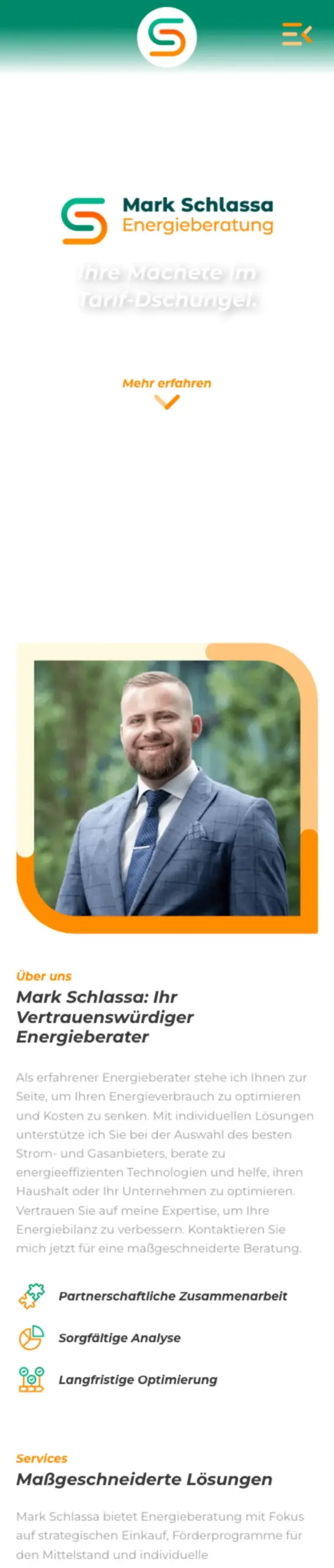 Website von Mark Schlassa Energieberatung, Berlin in der Mobilansicht
