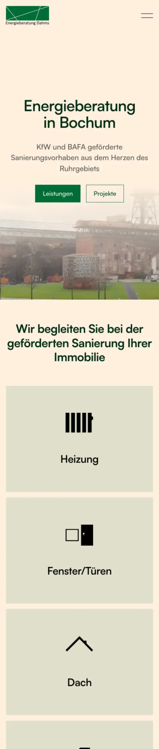Website von Energieberatung Dahms, Bochum in der Mobilansicht