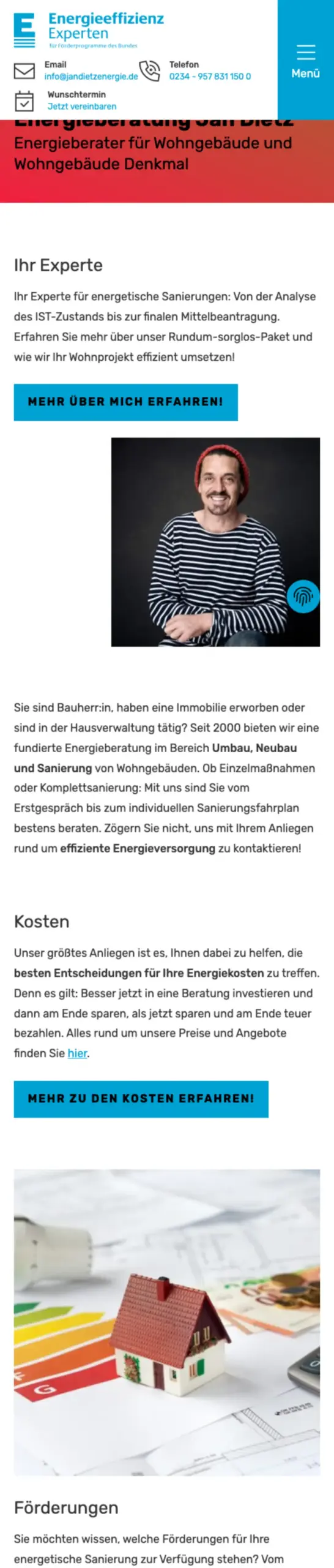 Website von Energieberatung Jan Dietz, Bochum in der Mobilansicht