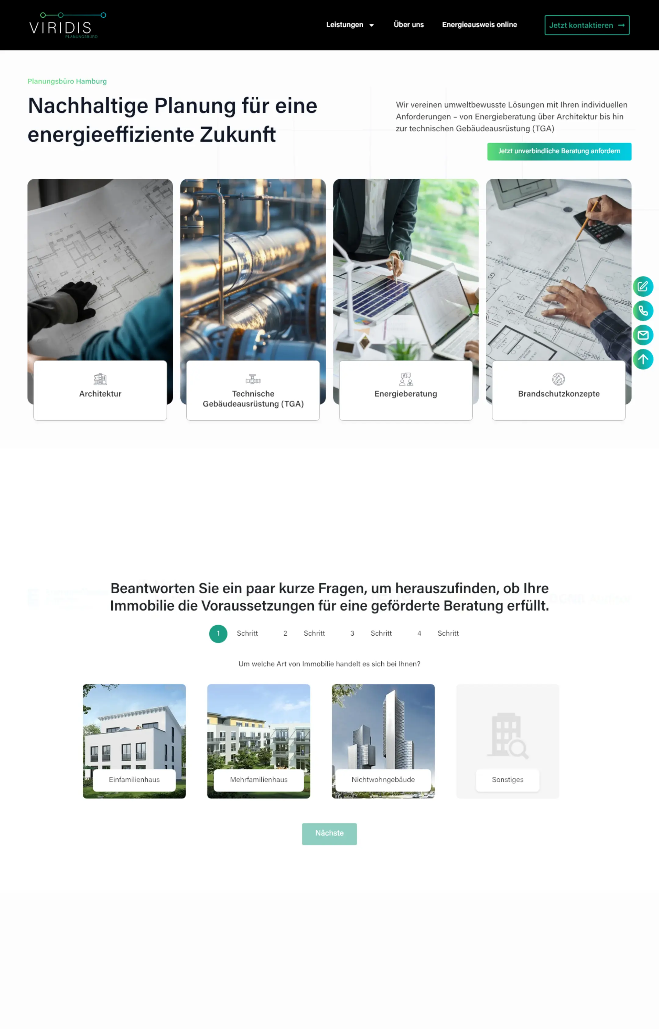 Website von Viridis Planung, Hamburg in der Desktop-Ansicht
