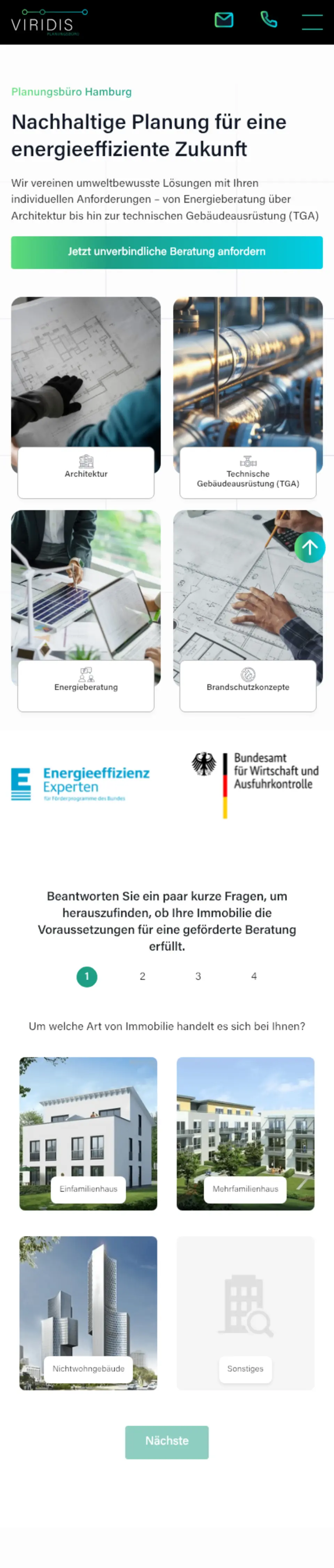 Website von Viridis Planung, Hamburg in der Mobilansicht