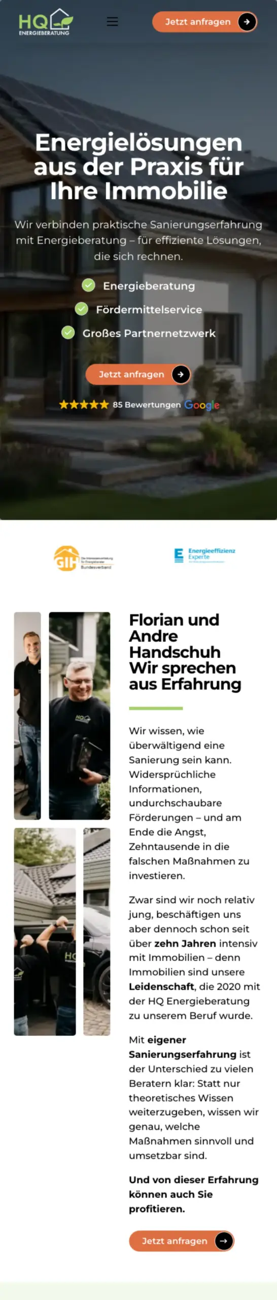 Website von HQ Energieberatung, Kreis Recklinghausen in der Mobilansicht