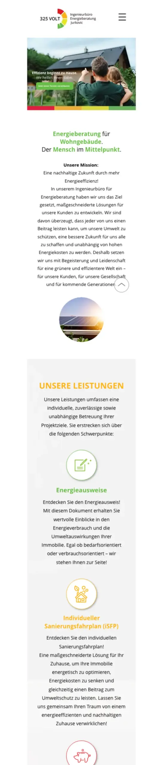 Website von 325 Volt | Ingenieurbüro für Energieberatung, Landkreis Esslingen in der Mobilansicht