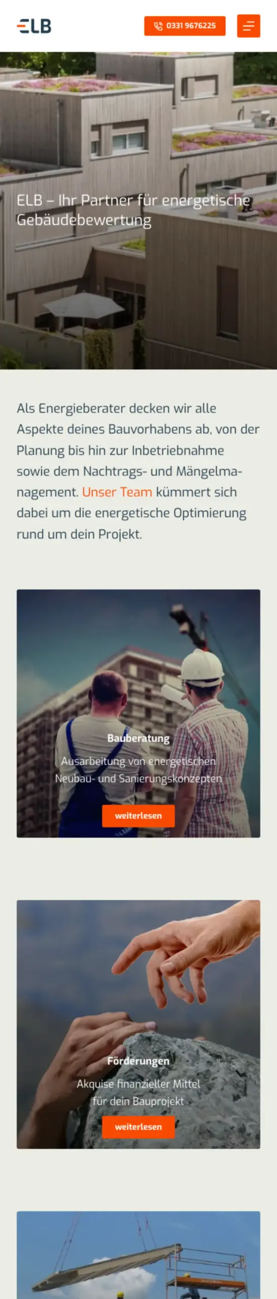 Website von ELB Energieberatung, Potsdam in der Mobilansicht
