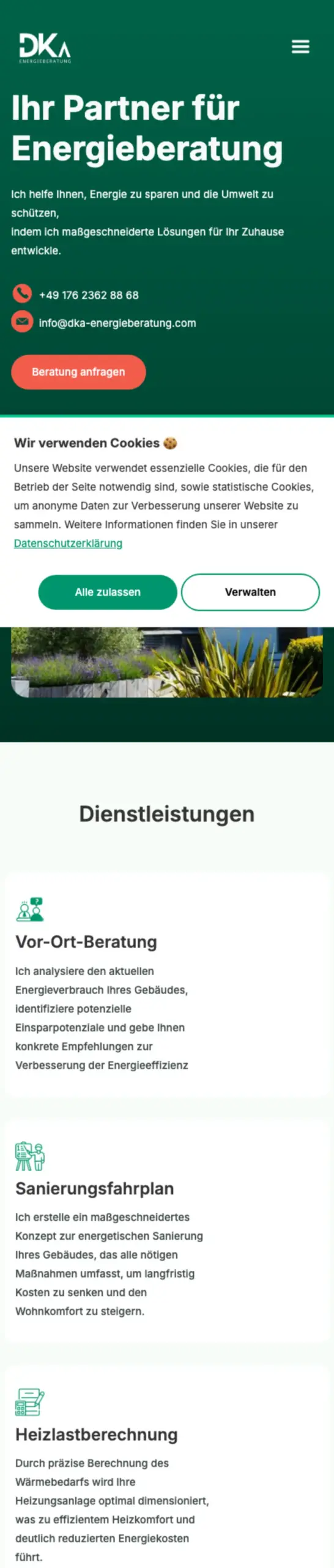 Website von DKa Energieberatung, Wuppertal in der Mobilansicht