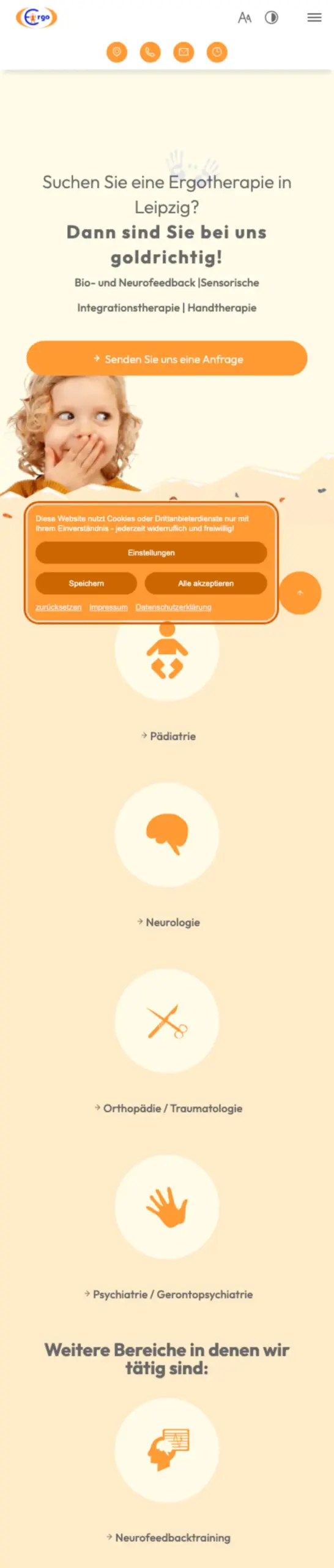 Website von Ergotherapie Hundt, Leipzig in der Mobilansicht
