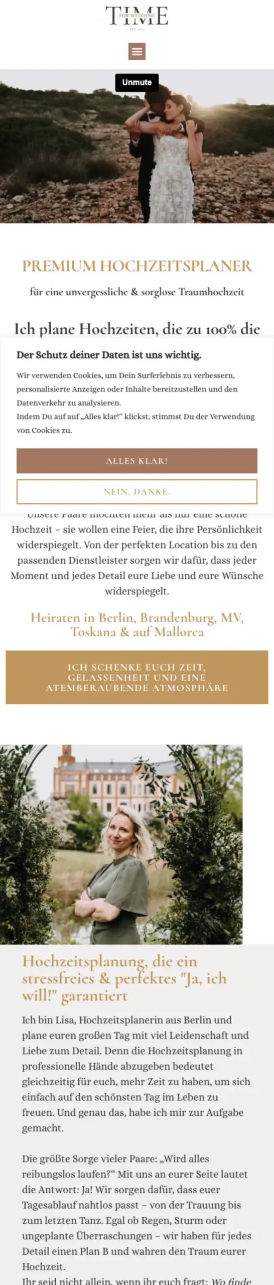 Website von Time for Wedding Hochzeitsplanung, Berlin in der Mobilansicht
