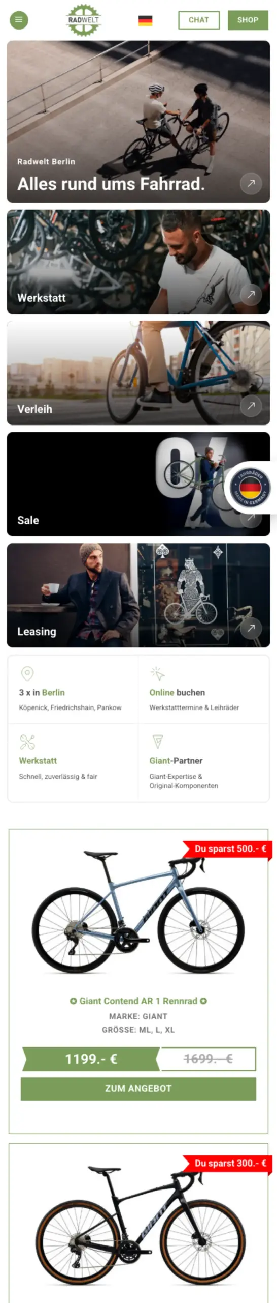 Website von Radwelt Mitte RWM GmbH, Berlin in der Mobilansicht