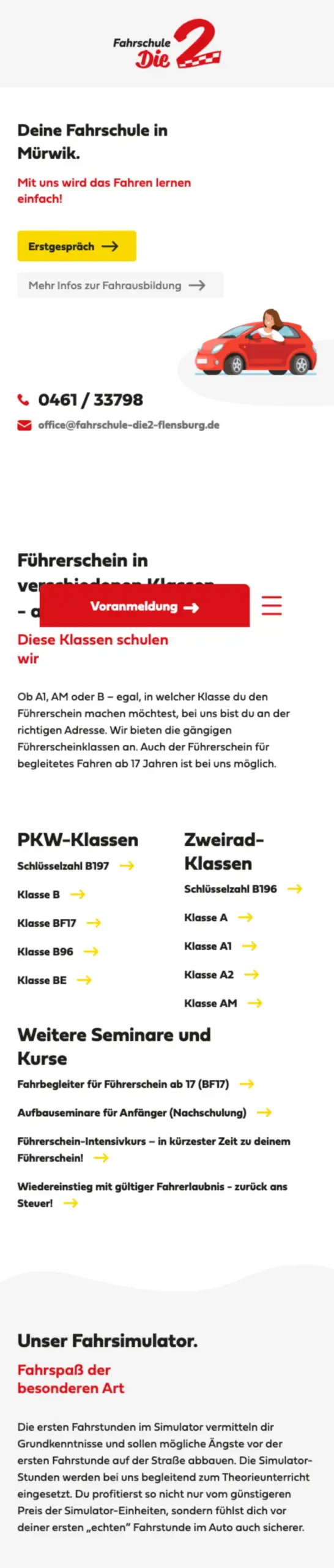Website von Fahrschule Die 2, Flensburg in der Mobilansicht