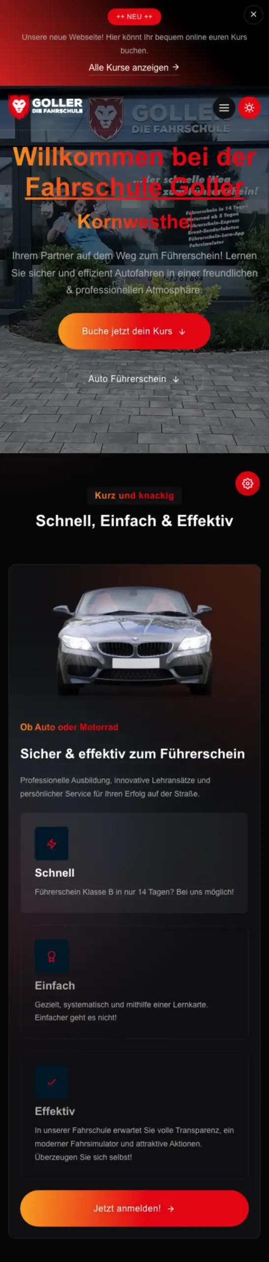 Website von Fahrschule Goller, Landkreis Ludwigsburg in der Mobilansicht