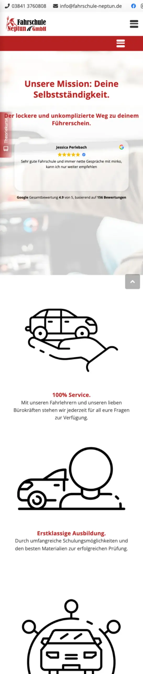 Website von Fahrschule Neptun, Landkreis Nordwestmecklenburg in der Mobilansicht