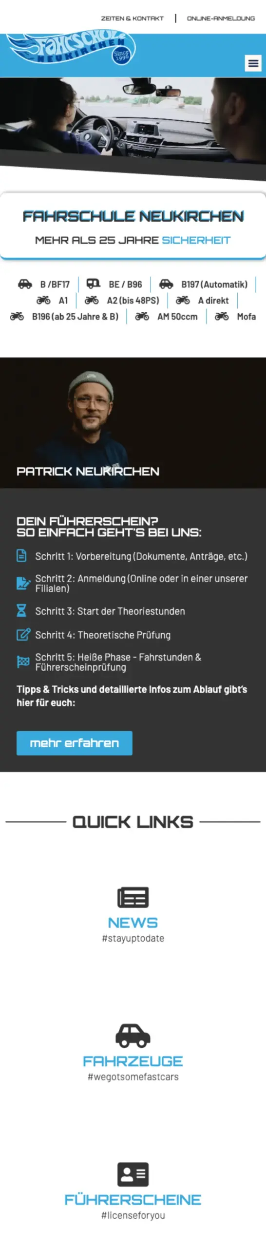 Website von Fahrschule Neukirchen, Rhein-Sieg-Kreis in der Mobilansicht