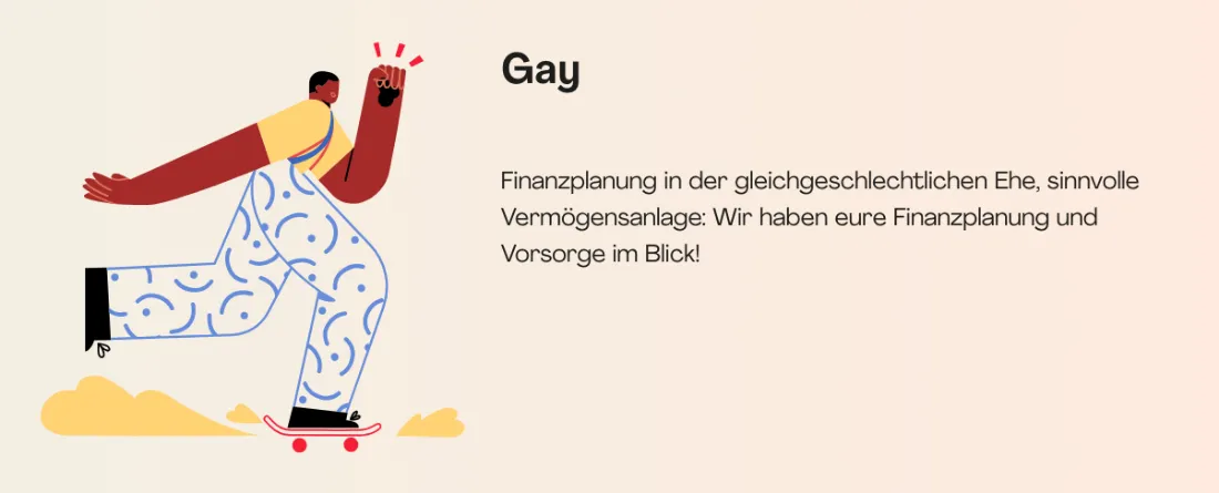 Ausschnitt der Website von Adviris GmbH & Co. KG, Aschaffenburg: Ein Satz bündelt Ehe, Vermögensanlage und Vorsorge — wer in gleichgeschlechtlicher Ehe plant, erkennt sofort die passenden Inhalte.