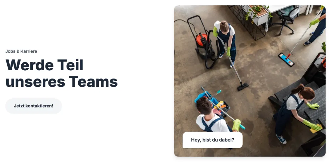 Ausschnitt der Website von KJS GmbH, Leipzig: Klare Karriere-Überschrift plus sichtbarer Kontaktknopf links — wer Arbeit sucht, findet den Einstieg ohne Umwege.