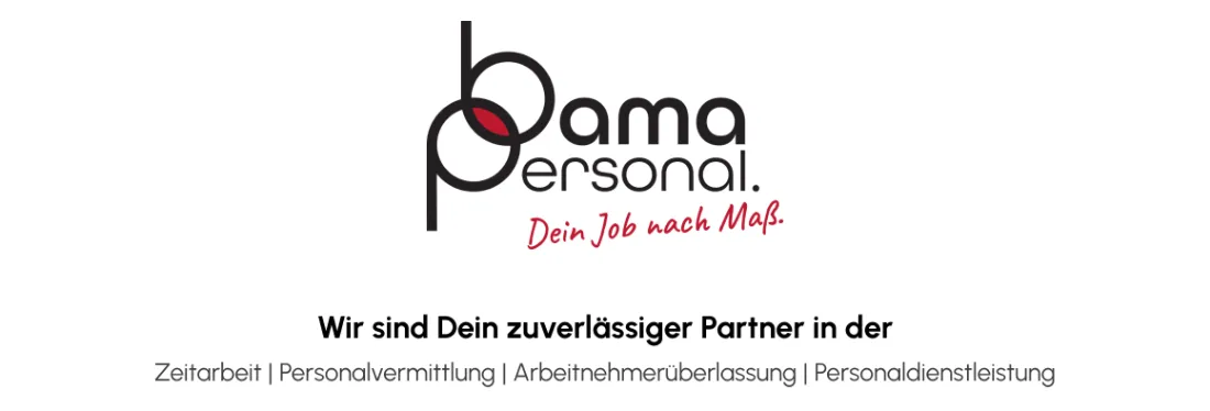 Ausschnitt der Website von bama personal GmbH, Mainz: Vier Leistungsbereiche klar benannt — wer sucht, erkennt in Sekunden, ob Zeitarbeit, Vermittlung oder Überlassung passt.