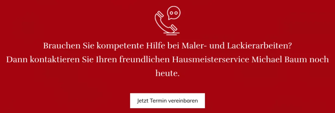 Ausschnitt der Website von Hausmeisterservice Baum, Düsseldorf: Klare Handlungsaufforderung mit Frage und Button 'Jetzt Termin vereinbaren' — wer entscheiden will, hat den nächsten Schritt sofort parat.