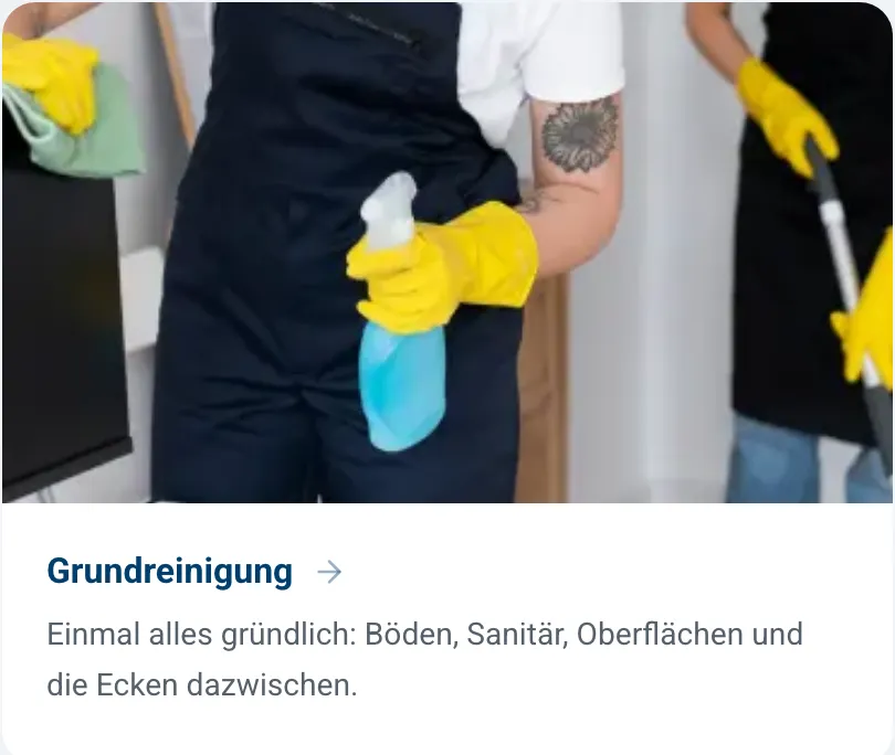 Ausschnitt der Website von Beban-clean, Essen: Vier klar benannte Bereiche — wer sucht, erkennt sofort, was enthalten ist und muss keine Leistung dazudenken.