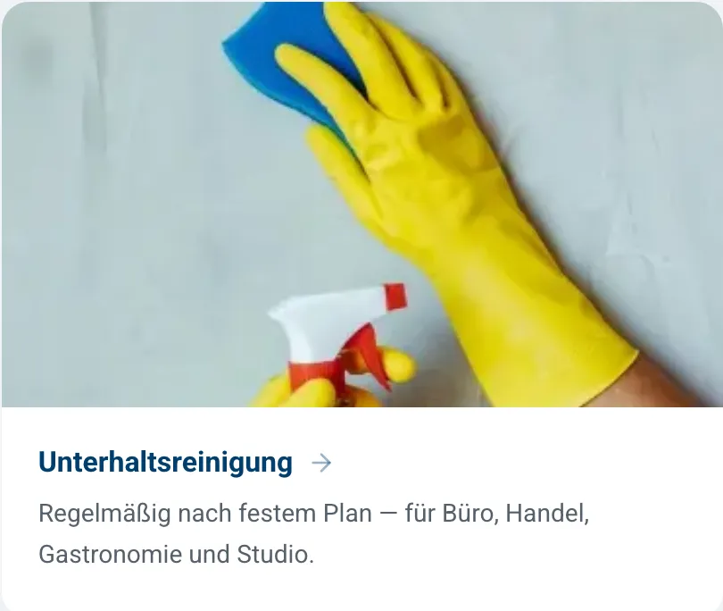 Ausschnitt der Website von Beban-clean, Essen: Fester Plan und vier Einsatzfelder genannt — das klärt Rhythmus und Eignung ohne langes Nachfragen.