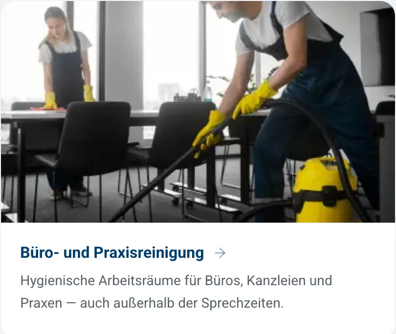 Ausschnitt der Website von Beban-clean, Essen: Branchen werden genannt und Termine außerhalb der Sprechzeiten angeboten — das erleichtert störungsfreie Abläufe.