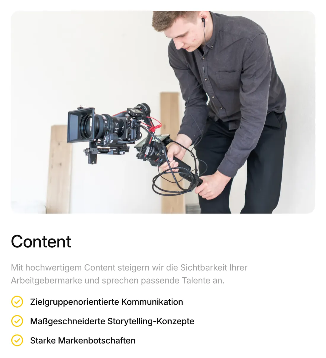 Ausschnitt der Website von CONVAIX GmbH, Aachen: Drei Aufzählungen nennen Ziel, Methode und Ergebnis — der Besucher versteht, wie Content Sichtbarkeit und Passung erhöht.