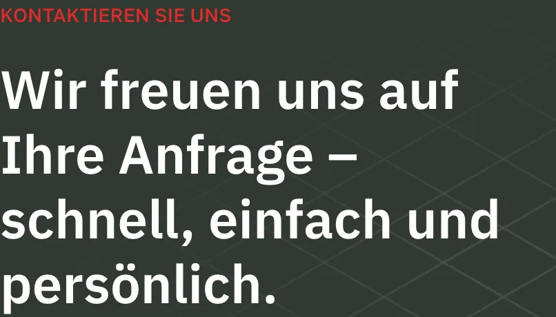 Ausschnitt der Website von DIE DACHPROFIS Remseck, Landkreis Ludwigsburg: Überschrift mit drei klaren Zusagen — wer sucht, erkennt ohne Scrollen, dass Kontakt schnell, einfach und persönlich läuft.