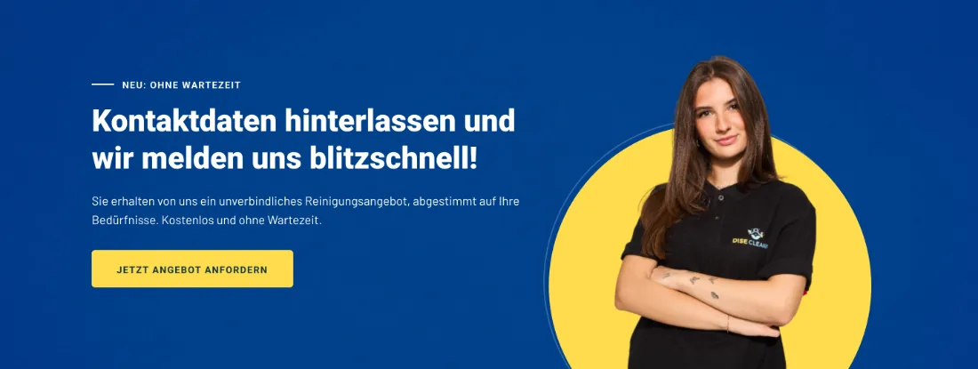 Ausschnitt der Website von Meier & Mede GbR, Dortmund: Die Zusage 'ohne Wartezeit' steht prominent neben einem gelben Button — wer sucht, erkennt Tempo und den nächsten Schritt sofort.