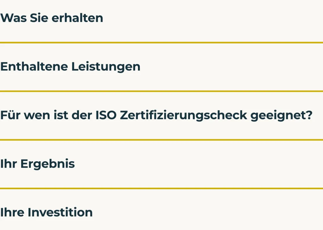 Ausschnitt der Website von Emmert Braun Consulting, Landkreis Ludwigsburg: Fünf klare Reiter von „Erhalten“ bis „Investition“ — der Besucher findet Antworten gebündelt und muss keine verstreuten Texte durchsuchen.