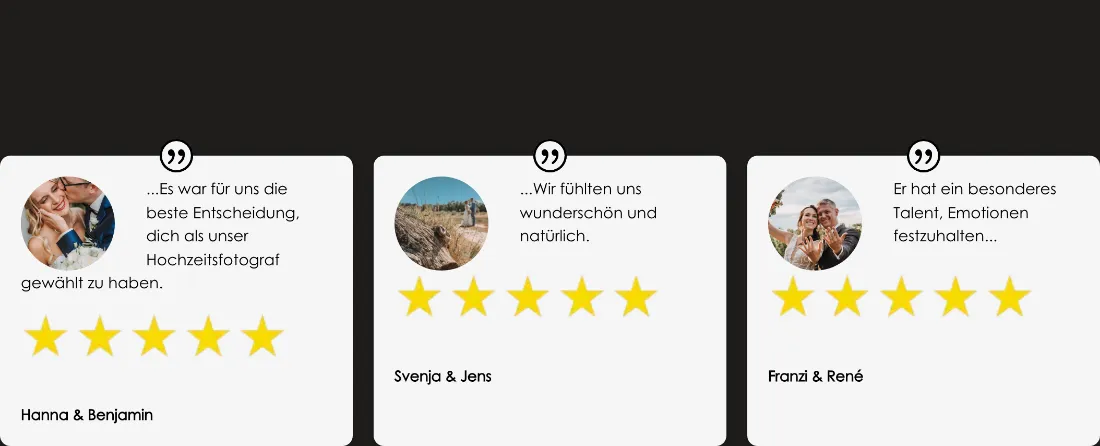 Ausschnitt der Website von Jan Weber Einzelunternehmen, Landkreis Alzey-Worms: Drei Zitate mit jeweils 5 Sternen und Vornamen — wer sucht, erkennt echtes Feedback und trifft schneller eine Entscheidung.