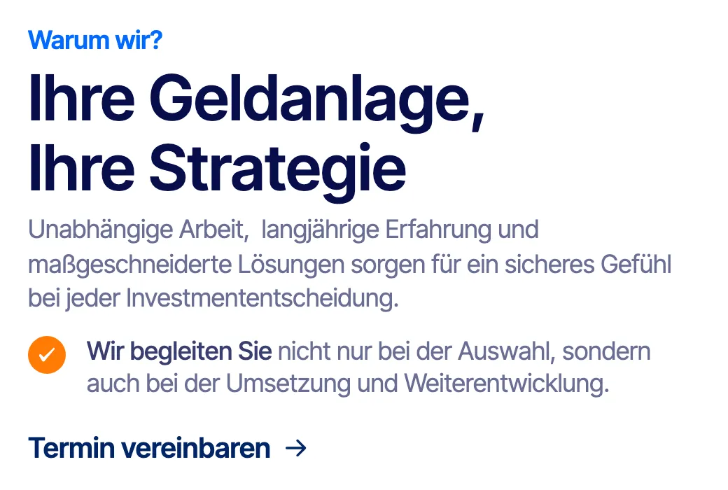 Ausschnitt der Website von alpha value GmbH & Co. KG, Bochum: Frage-Überschrift mit Nutzenversprechen und ein klarer Call-to-Action „Termin vereinbaren“ — das führt den Besucher direkt zum Kontakt.