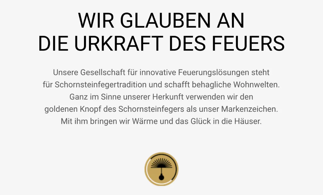 Ausschnitt der Website von FEGUS GmbH & Co. KG, Landkreis Sächsische Schweiz-Osterzgebirge: Knapp gehaltener Dreisatz zu Tradition und Markenzeichen — wer sucht, versteht Haltung und Symbol ohne Nachschlagen.