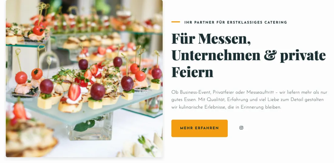 Ausschnitt der Website von Felix-Catering / Cakmak Gül GbR, Region Hannover: Drei Einsatzbereiche im Titel genannt — wer sucht, erkennt sofort, ob das Angebot zu Messe, Firma oder Feier passt.