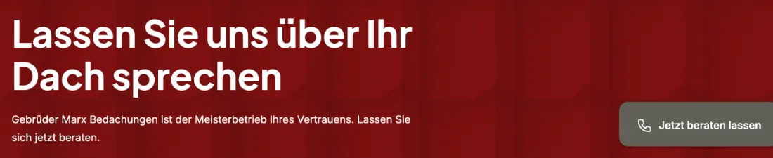 Ausschnitt der Website von Marx Holz- & Bautenschutz, Rhein-Erft-Kreis: Große, klare Überschrift und ein auffälliger Telefon-Button — wer Kontakt sucht, startet in einem Klick die Beratung.
