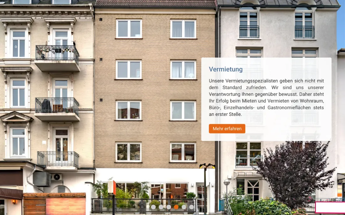 Ausschnitt der Website von Groth & Schneider KG, Hamburg: Gleicher Aufbau über alle Folien und wiederkehrender Button — das Angebot wirkt geordnet, der nächste Schritt bleibt konstant.